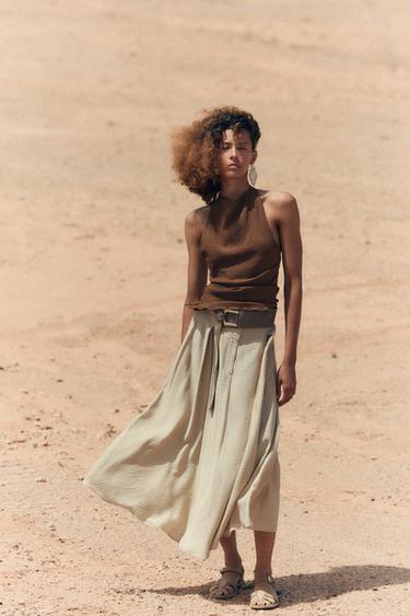 RUSTIC LAYERED SKIRT WITH BELT - Light beige by Zara - Image 0