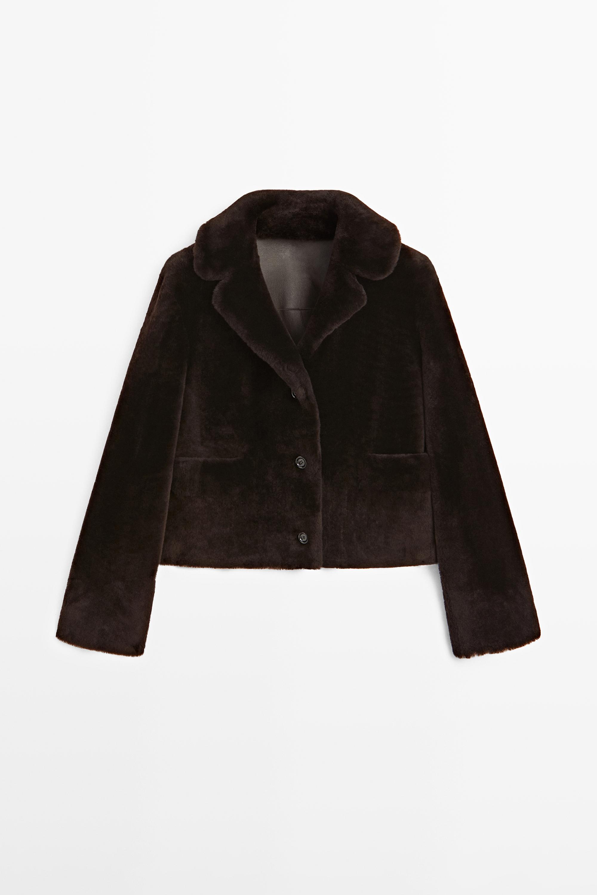 Short lambskin mouton jacket — Brown