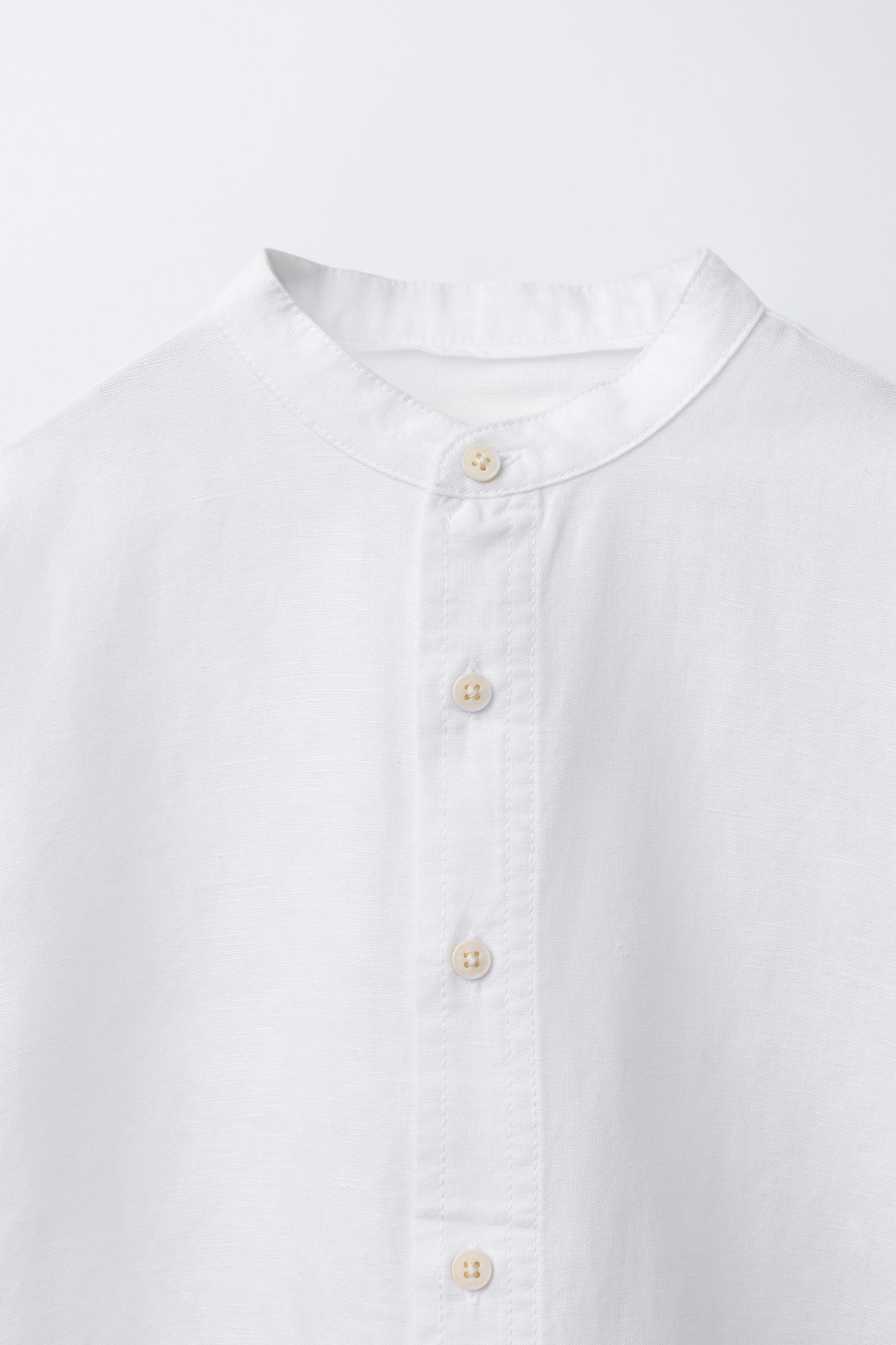 Zara LINEN AND COTTON MANDARIN COLLAR SHIRT — фото 5