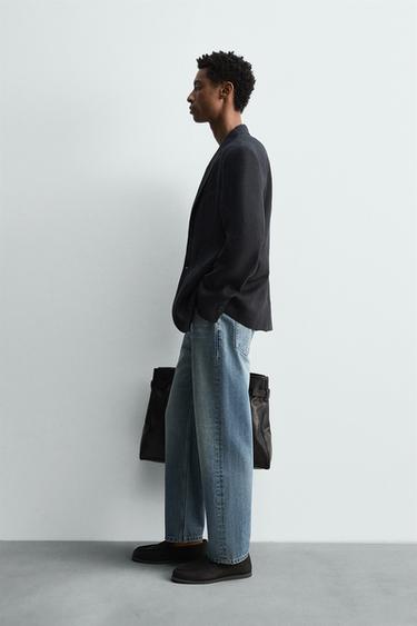 100% LINEN SUIT BLAZER - Navy blue by Zara - Image 3