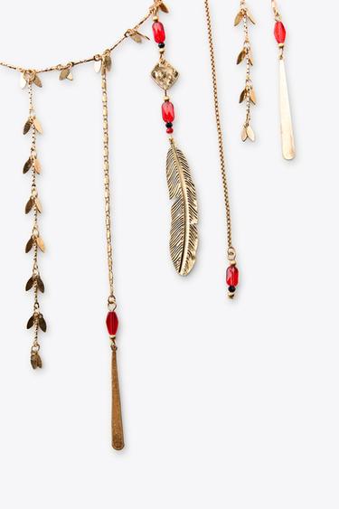 PACK OF 2 FEATHER WATERFALL NECKLACES - Golden by Zara - Image 4