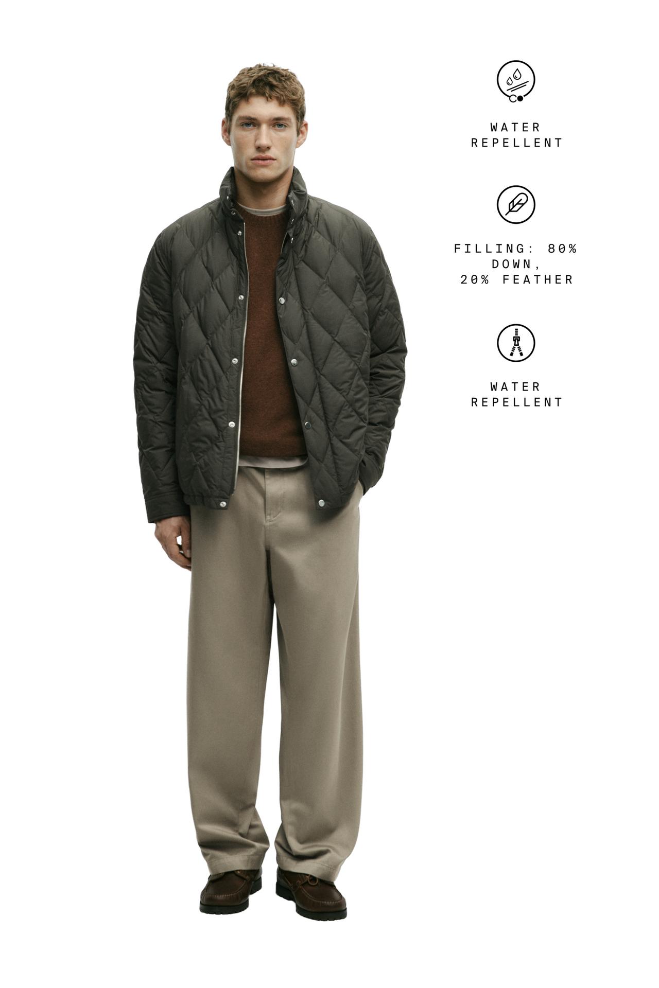 Down jacket with button detail — Khaki