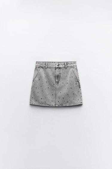 JUPE Z1975 MINI EN JEAN PERLES - Gris de Zara - Image 0