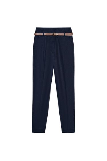 HIGH-WAIST TROUSERS WITH BELT - Navy blue by Zara