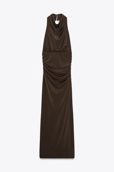 RÜCKENFREIES NECKHOLDER-MAXIKLEID - Dunkelbraun von Zara