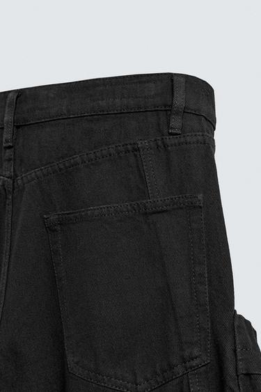 Zara DENIM CARGO PANTS WITH POCKETS - Black