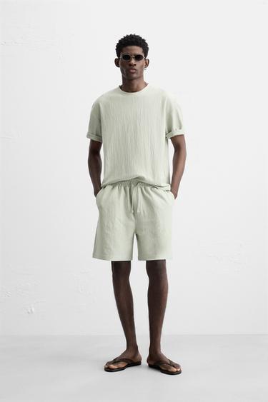 ФУТБОЛКА RELAXED FIT ИЗ РЕЛЬЕФНОЙ ТКАНИ — СЕРО-СИНИЙ от Zara