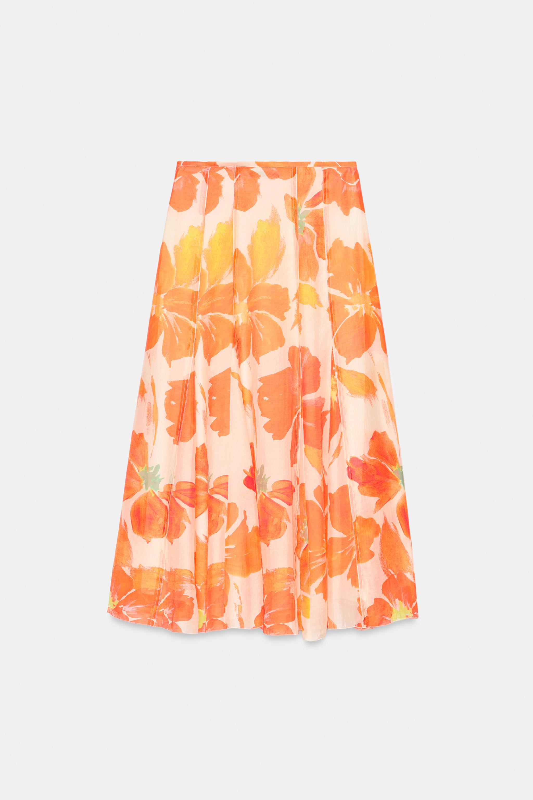 フラワー柄ミディ丈スカート - マルチカラ― | ZARA Japan / 日本