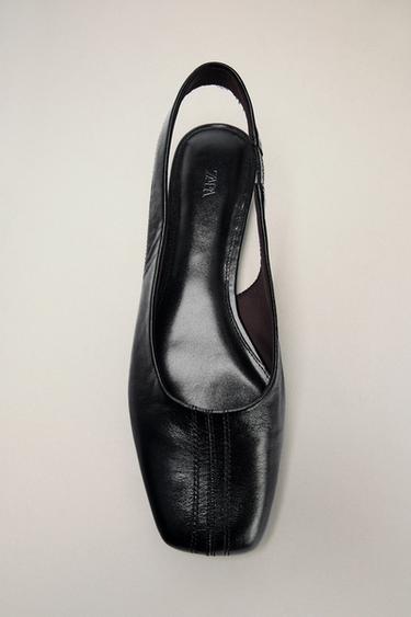 LEATHER SLINGBACK SHOES WITH SQUARE TOE - Black by Zara