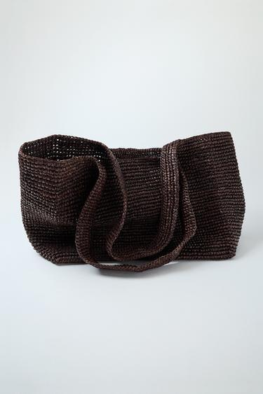Zara RAFFIA TOTE BAG - Chocolate