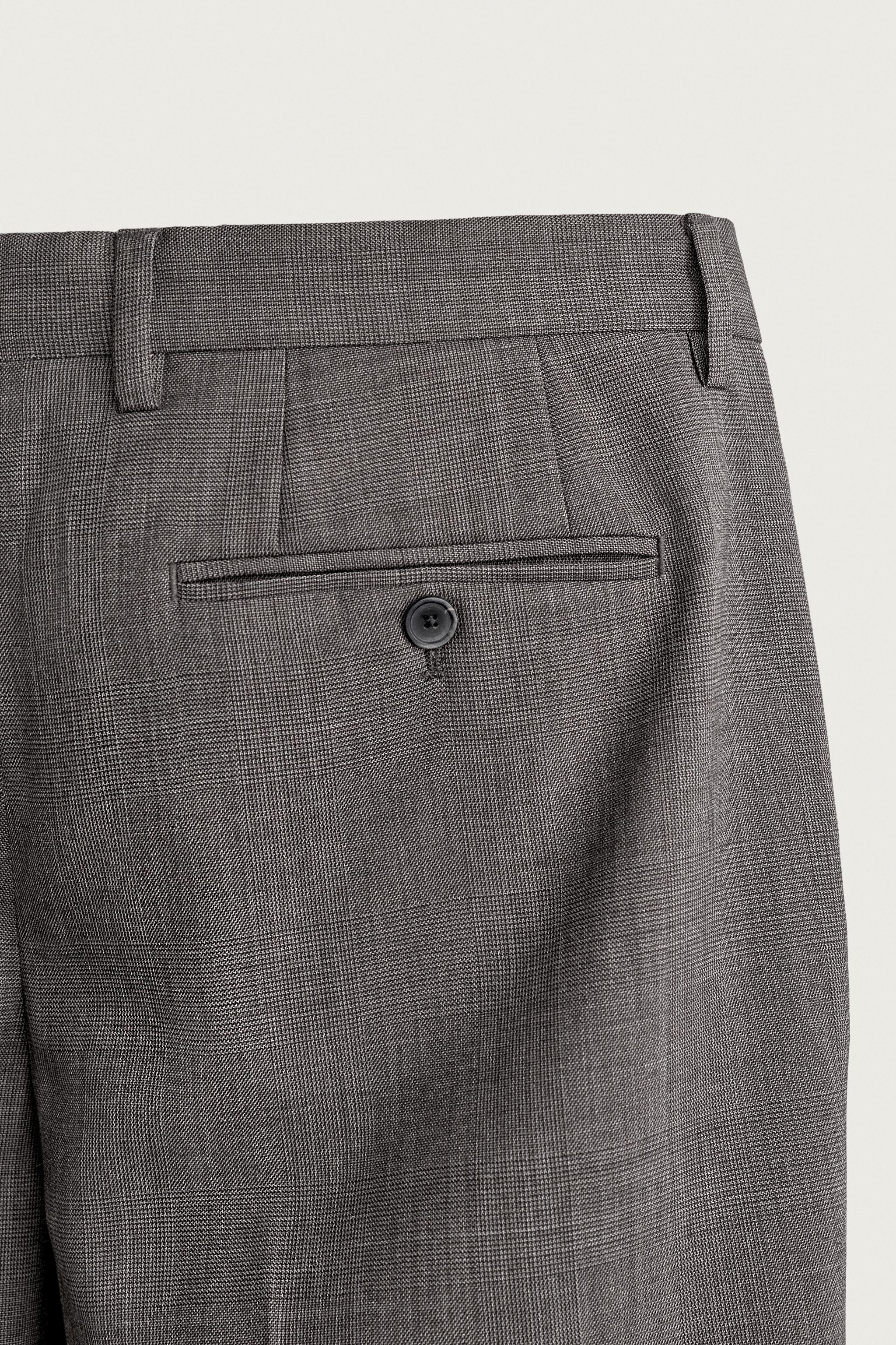 WOOL-BLEND PLAID PLEATED SUIT PANTS