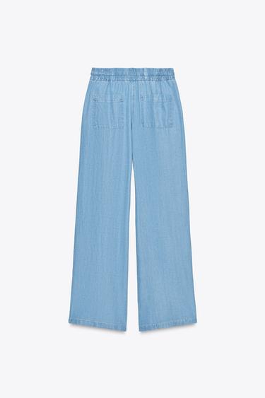 WIDE-LEG TROUSERS WITH ELASTIC WAIST - Light blue by Zara - Image 6