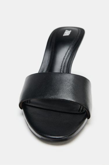 Zara LEATHER HEELED SANDALS - Black