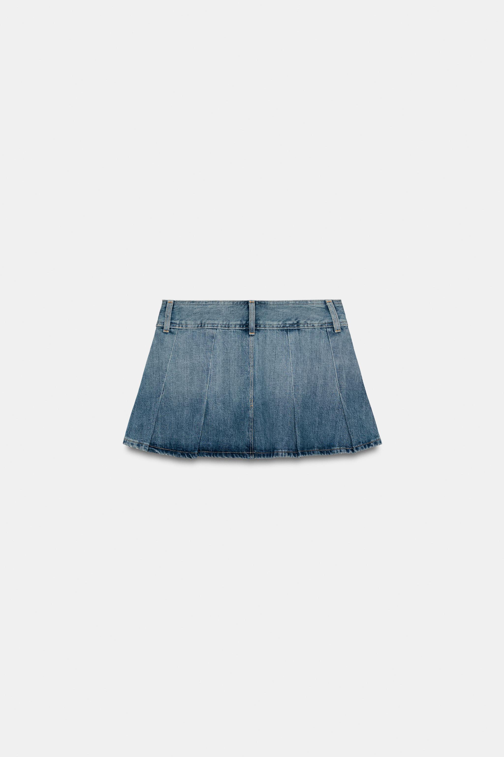 TRF PLEATED DENIM SKIRT