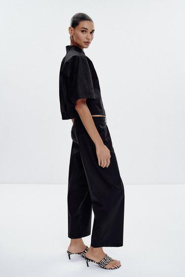 PANTALON À PINCES POPELINE - Noir de Zara - Image 4