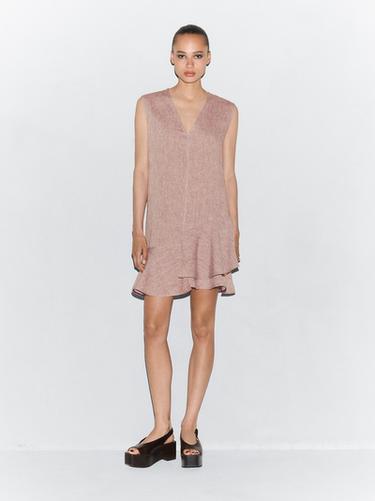 Zara 100% linen ruffled mini dress - Pastel pink