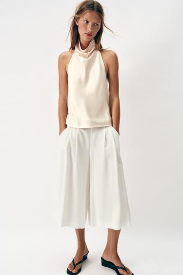 SATIN HALTER TOP — Ecru 2