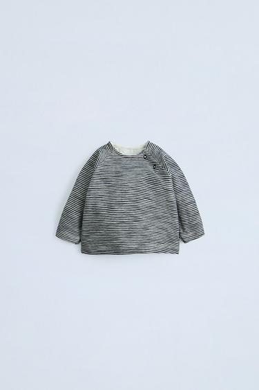 T-SHIRT VAN GESTREEPTE STOF - Marineblauw van Zara - Afbeelding 0