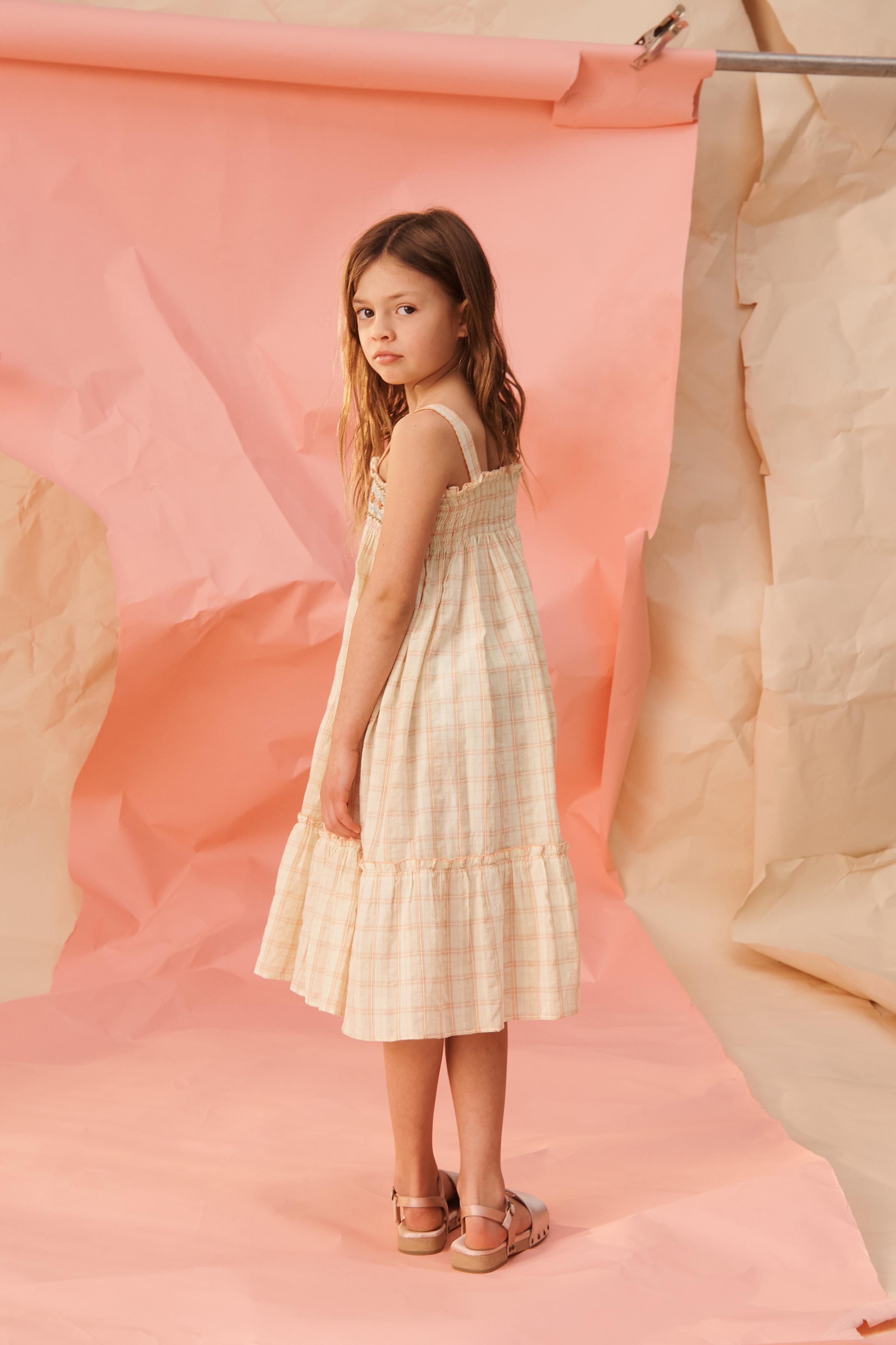 LIMITED EDITION LONG PLAID DRESS WITH EMBROIDERED FLOWERS