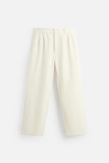 Zara RELAXED FIT PLEATED PANTS - Ecru