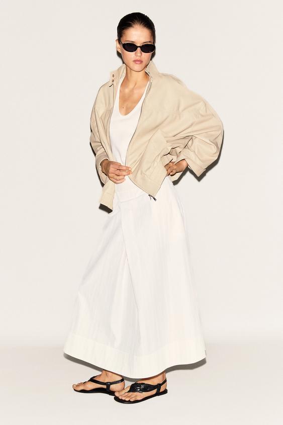 Zara Elastic hem leather jacket - Ecru - Image 0