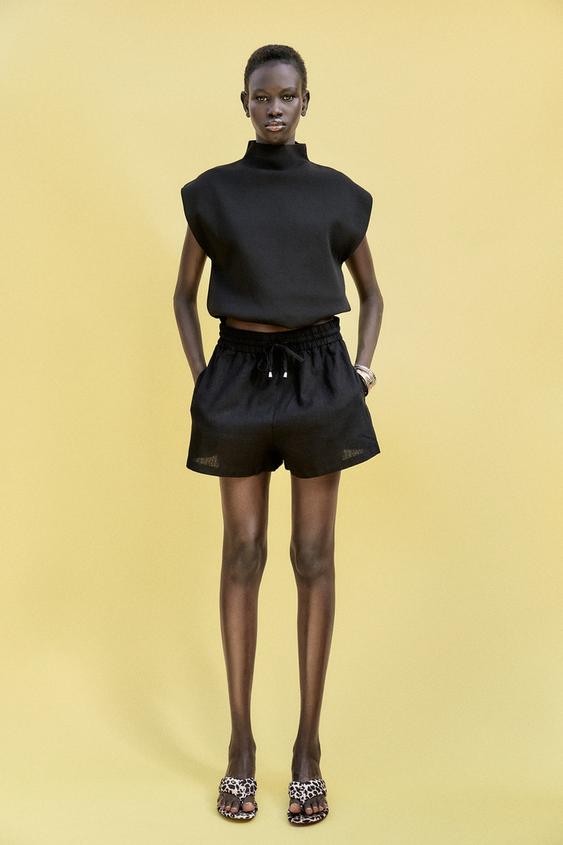 BERMUDA BOXER AVEC LIN - Noir de Zara - Image 0