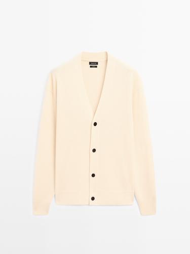 Zara 100% wool V-neck knit cardigan - Biscuit