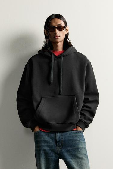 SUDADERA RELAXED FIT CAPUCHA BÁSICA - Negro de Zara