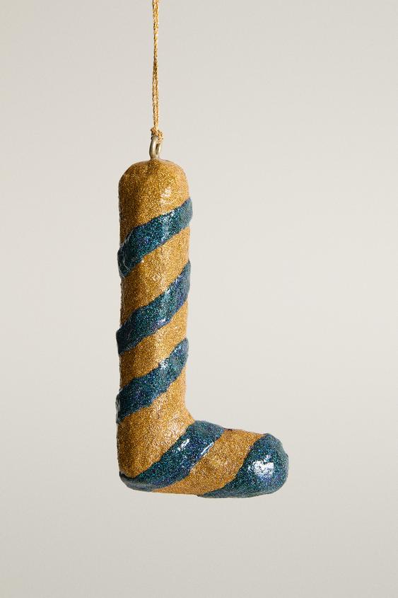 CHRISTMAS TREE ORNAMENT WITH STRIPES, LETTER L - Blue by Zara - Image 0