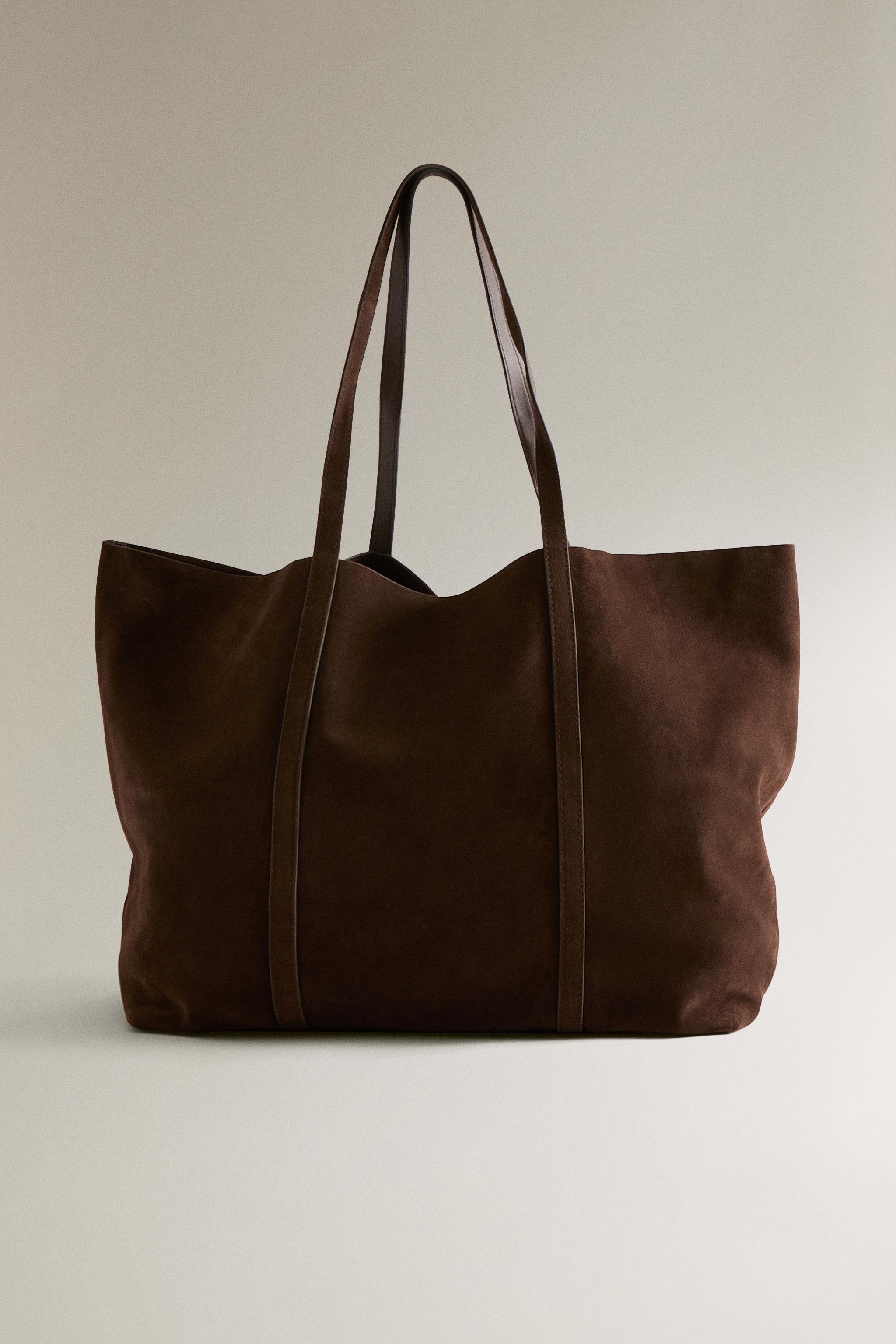 SUEDE LEATHER TOTE BAG — Chocolate Brown