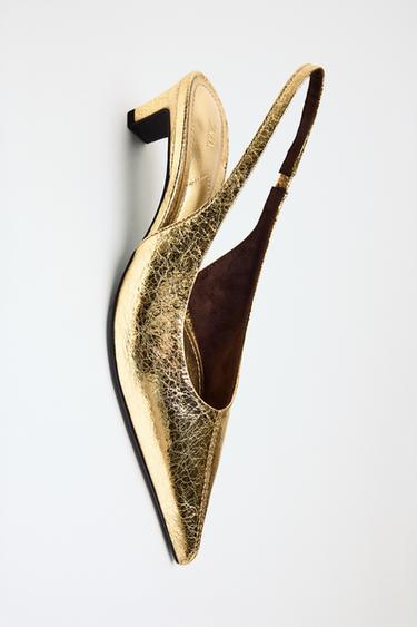 METALLIC KITTEN-HEEL SHOES - Gold by Zara