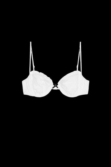 Zara CONTRAST TIE RUFFLE BIKINI TOP - White - Image 0