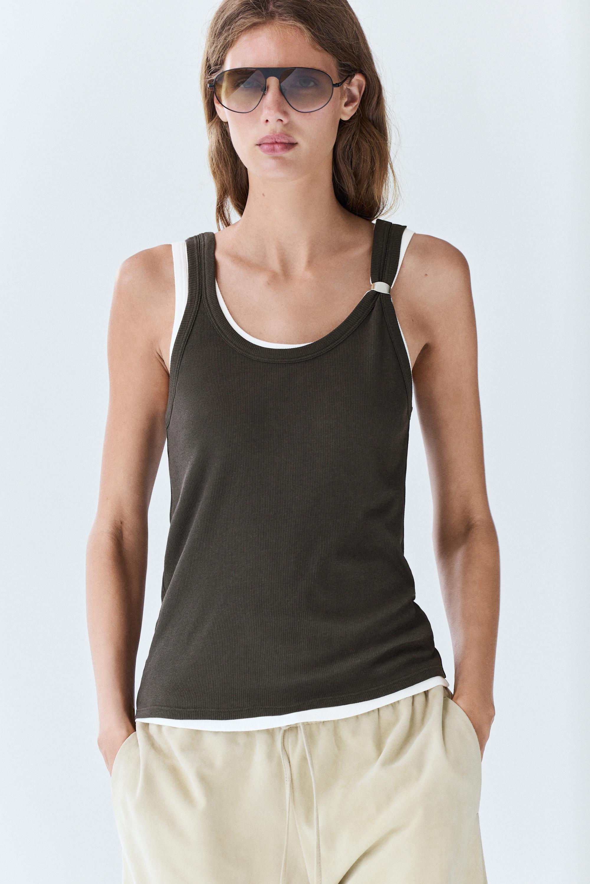 Double-layer strappy top with jewel detail — Brown