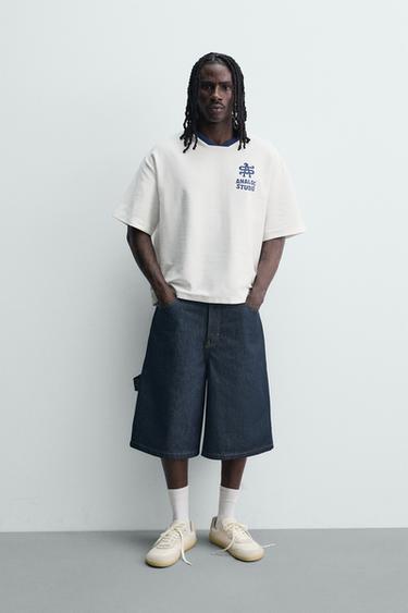 RELAXED FIT TERRY CLOTH SWEATSHIRT WITH CONTRAST PRINT - Oyster-white by Zara