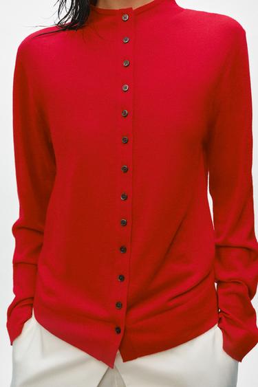 جاكيت محاك رقيق جداً - أحمر الخاص بـ Zara