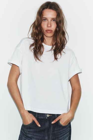 Zara COTTON SHORT SLEEVE T-SHIRT - White