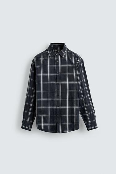 CHEMISE FLUIDE À CARREAUX - Bleu marine de Zara - Image 7