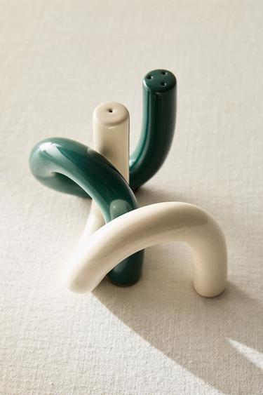 SET SOLNIȚĂ PIPERNIȚĂ GRESIE FIGURI (SET DE 2) X COLLAGERIE - Verde / Ecru de la Zara