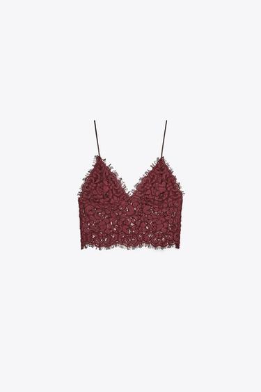 TOP CORTO BORDADO - Burgundy de Zara