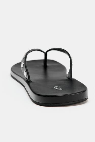 LEATHER STUDDED SANDALS - Black by Zara - Image 6