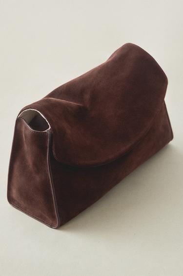 FLAP SPLIT LEATHER MAKEUP BAG — Brown 1