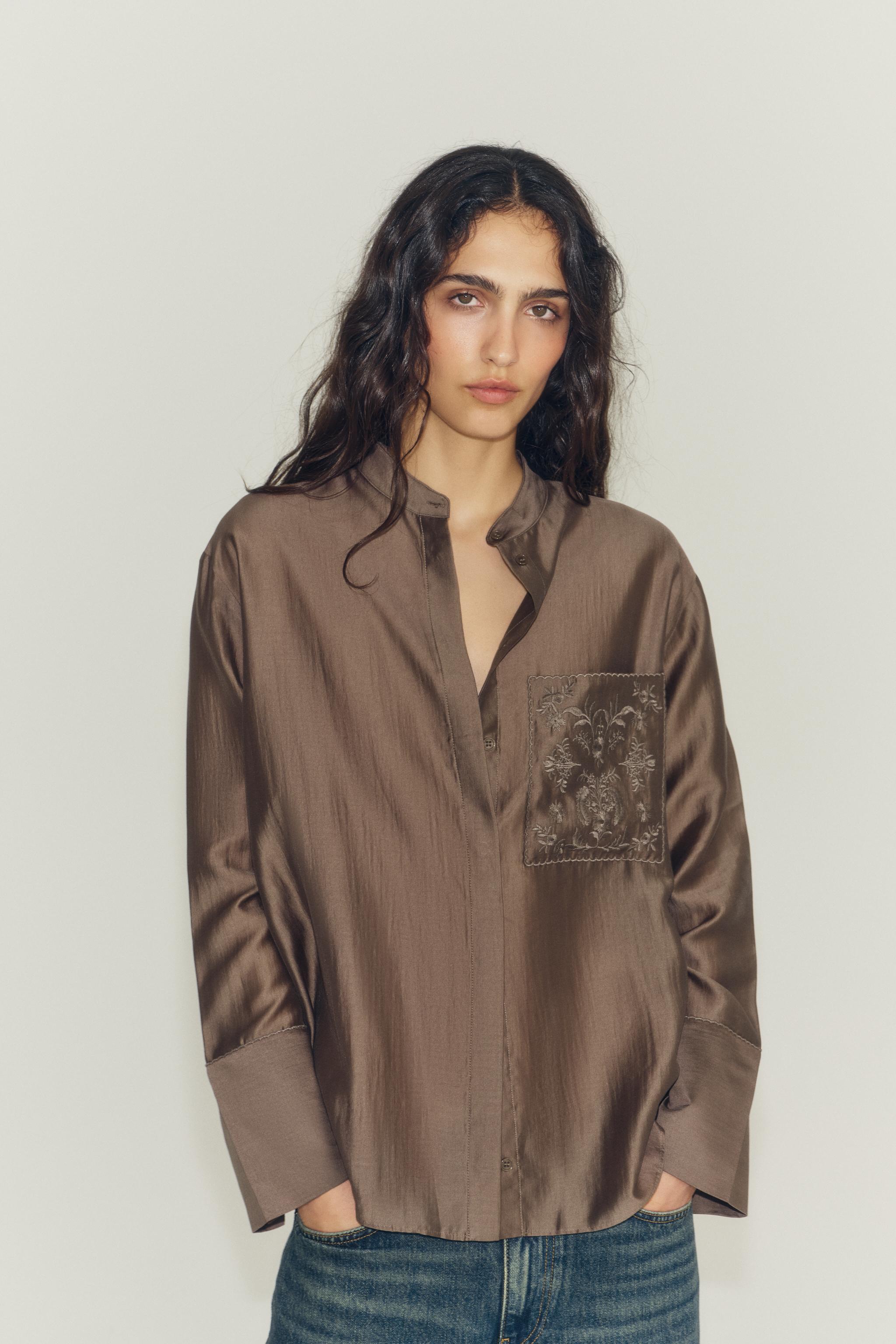 Zara ZW COLLECTION İŞLEMELİ CEPLİ GÖMLEK görsel 6