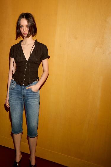 TEXTURED TOP WITH BOW DETAIL - Dark brown by Zara