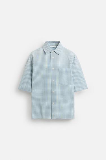 RELAXED FIT CHECK SHIRT - Blue/White by Zara - Image 6
