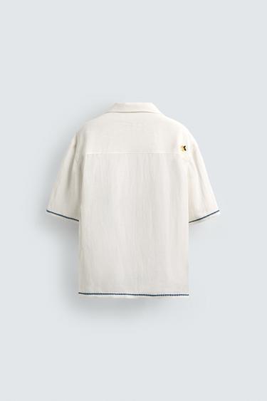 CHEMISE EN VISCOSE ET LIN AVEC BRODERIES EN CONTRASTE - Blanc de Zara - Image 6