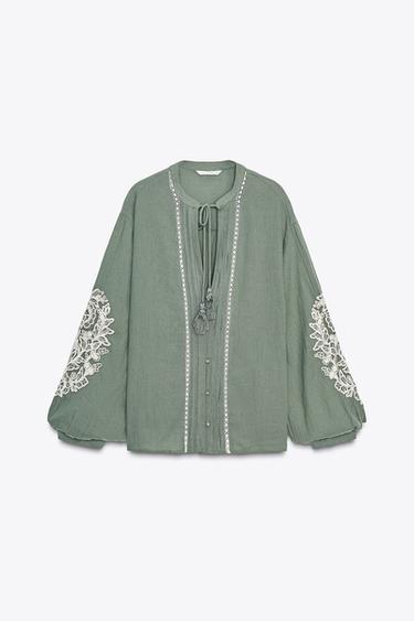 LACE BLOUSE - Light khaki by Zara - Image 0