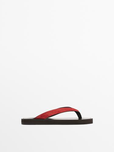 Zara Split suede sandals with toe divider - Red