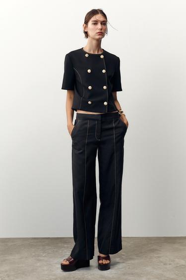 CONTRAST STITCH SHORT SLEEVE BLAZER - Black by Zara