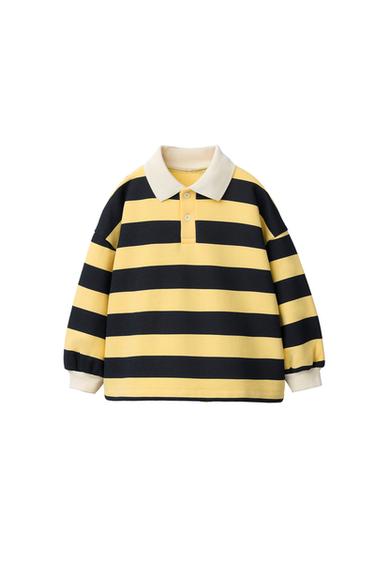 ČRTAST PULOVER S POLO OVRATNIKOM - Svetlo rumena od Zare