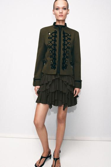 BLAZER WITH SHOULDER PADS AND FIREMAN CLASP - Khaki by Zara